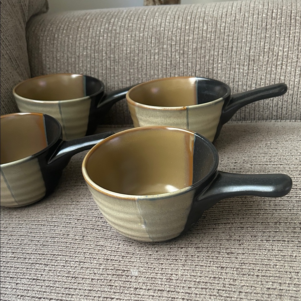 Sango Black and Tan Ceramic Mugs